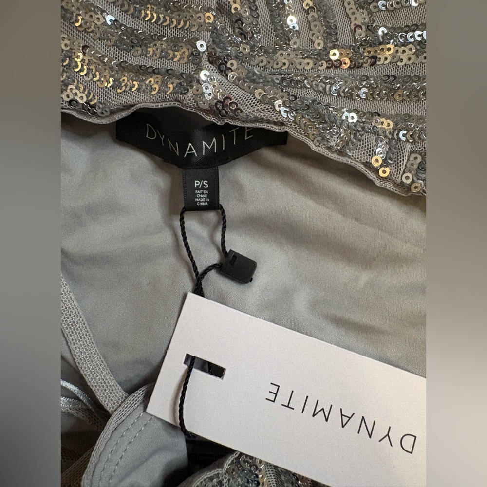 Dynamite Victoria Silver Sequin Midi Dress Low Back Party Glam P/S - Picture 14 of 16